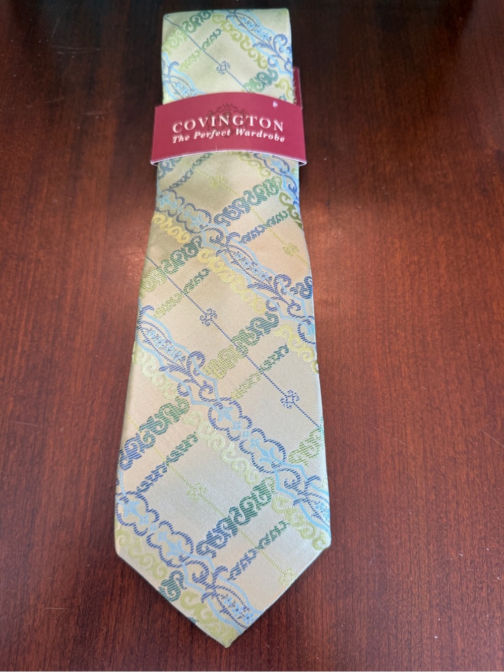 Covington Men's Green and Blue Patterned Silk Tie